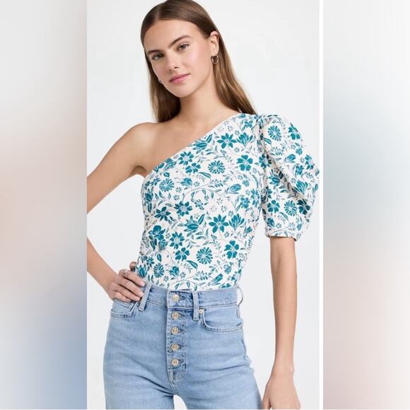 NWT free people peach combo floral One-Shoulder bodysuit size S - Picture 4 of 5